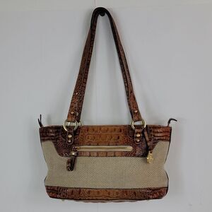 Brahmin Pecan Brown Crocodile Leather/Mesh Shoulder Bag.
